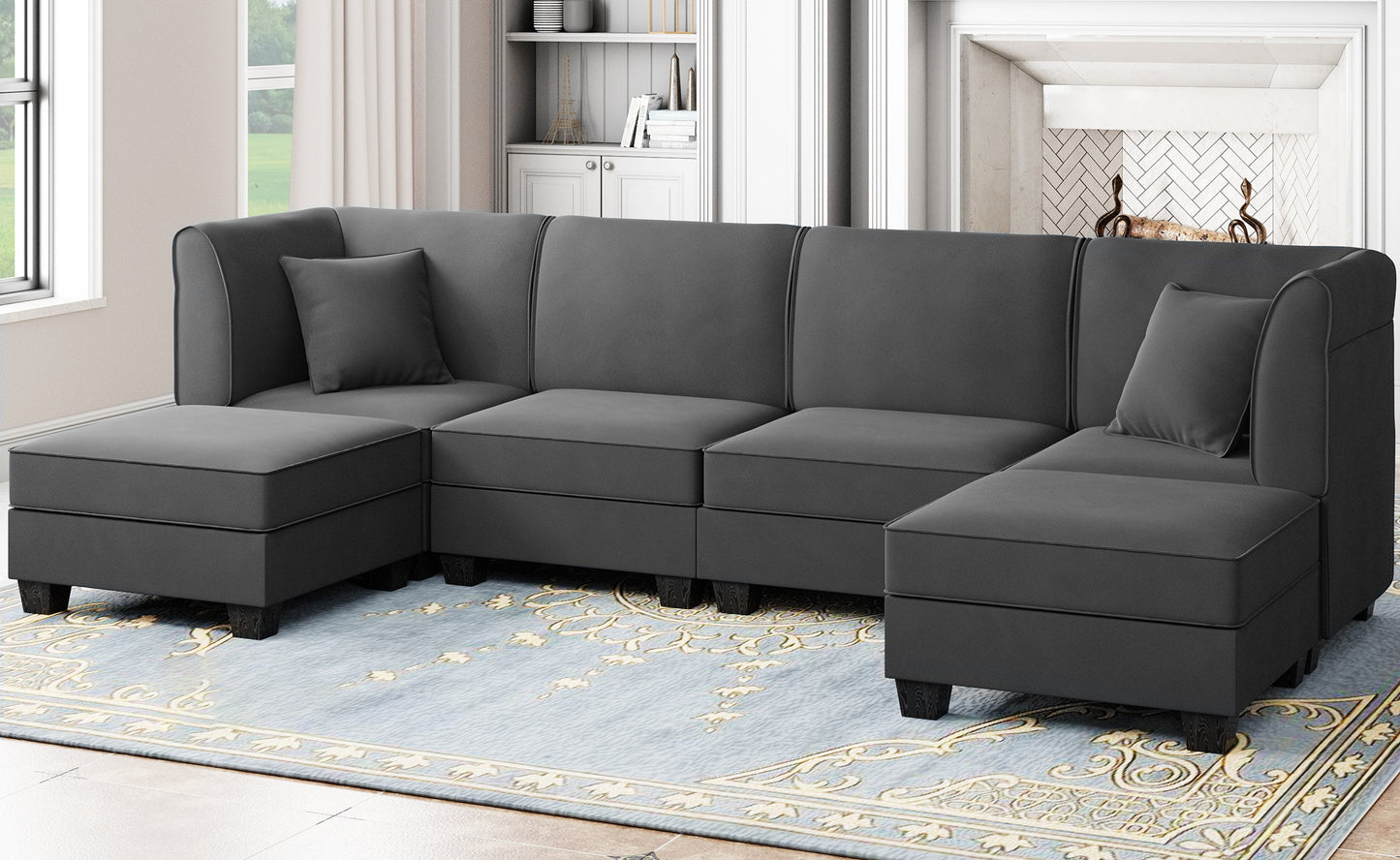 Walsunny U-Shape Convertible Sectional Sofa Couch with 6 Seats