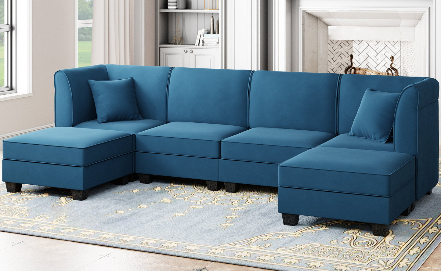 Walsunny U-Shape Convertible Sectional Sofa Couch with 6 Seats