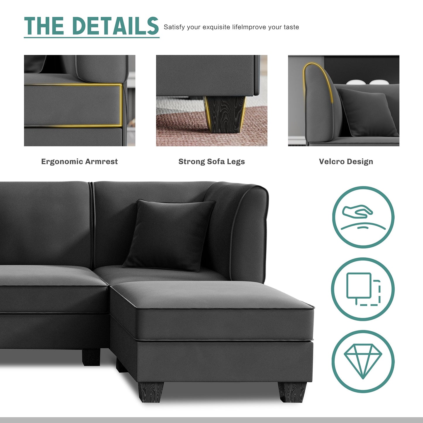 Walsunny U-Shape Convertible Sectional Sofa Couch with 6 Seats