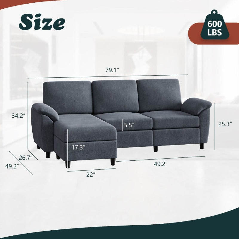 Walsunny 3 Seat L-Shaped Sectional Sofa With Movable Ottoman#color_dark-grey