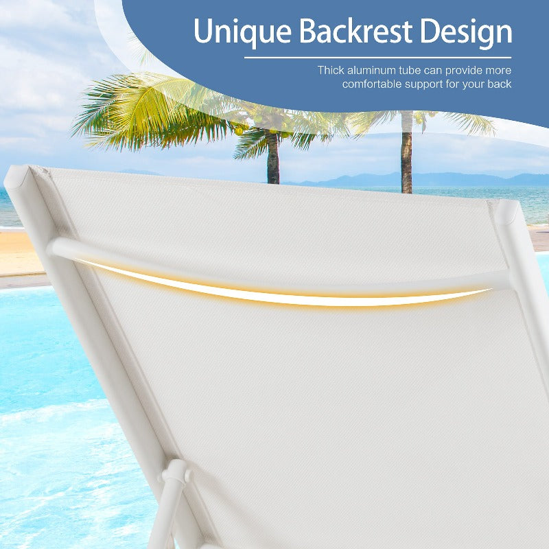 Walsunny Patio Furniture 2 Pieces Outdoor Lounge Chairs With Wheels#color_white
