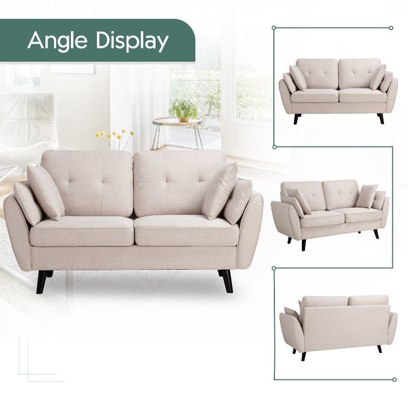 Walsunny 63‘’ Loveseat 2-Seat Sofa Couch With Pillows#color_creamy-white