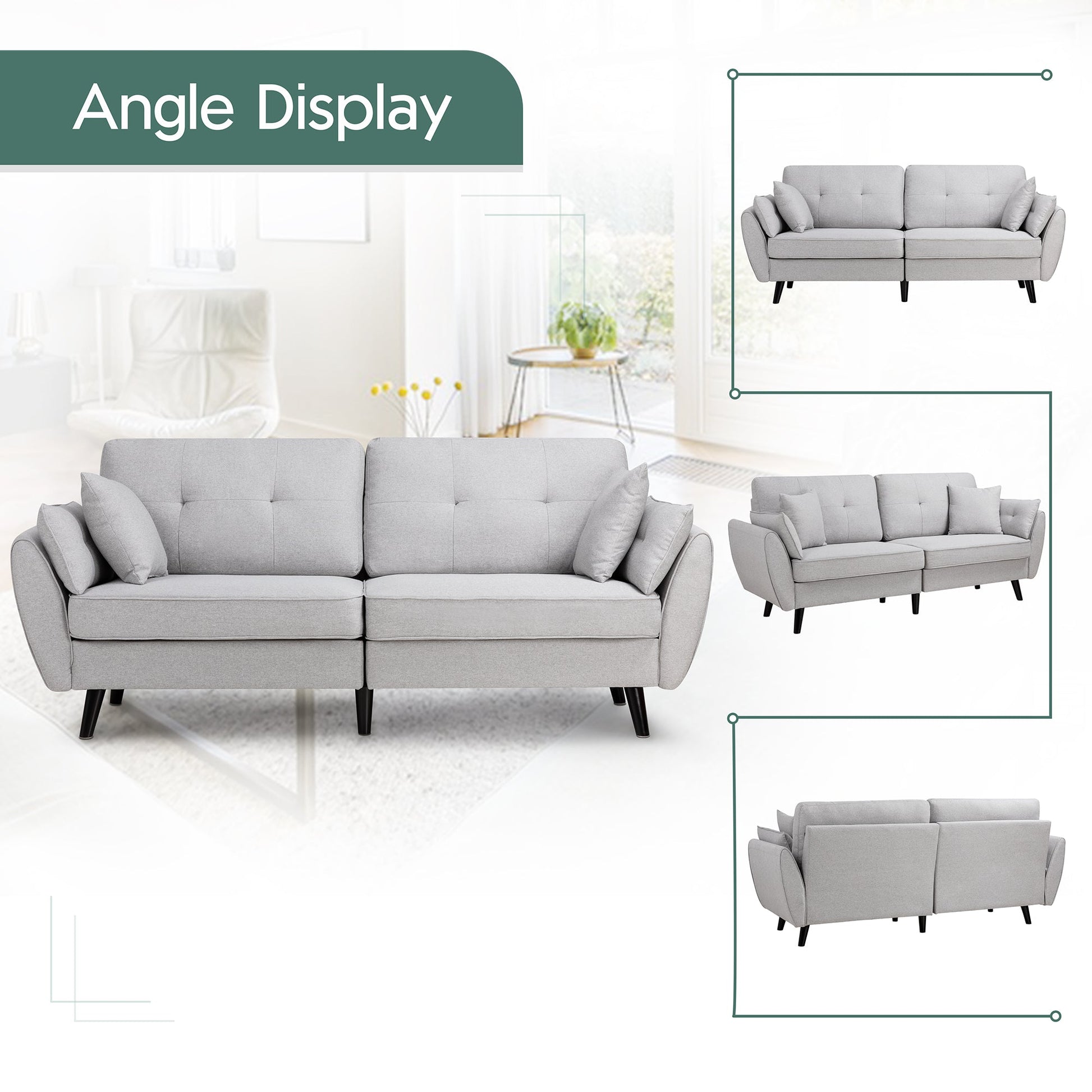 Walsunny 91‘’ 3-Seat Sofa Couch With Pillows#color_light-grey