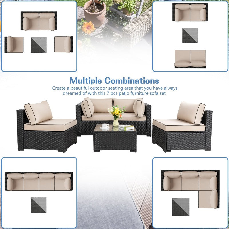 Walsunny 5 Pieces Outdoor Sectional Sofa, Patio furniture Set#color_khaki
