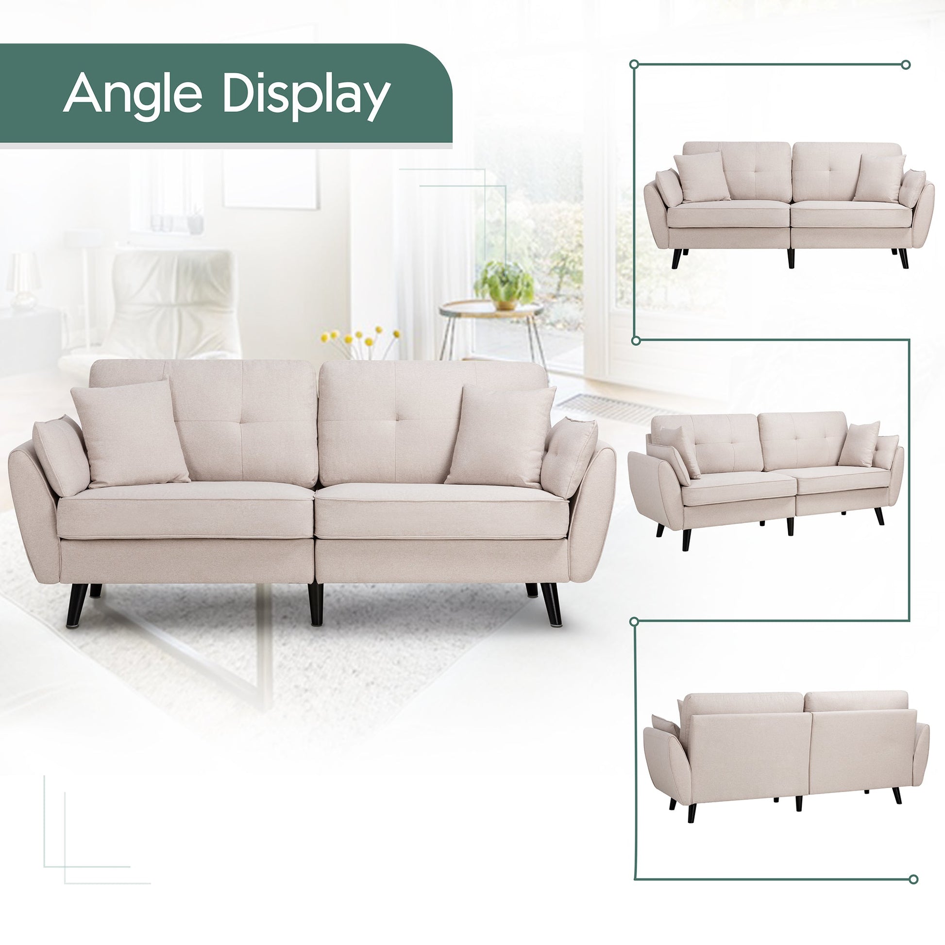 Walsunny 91‘’ 3-Seat Sofa Couch With Pillows#color_creamy-white