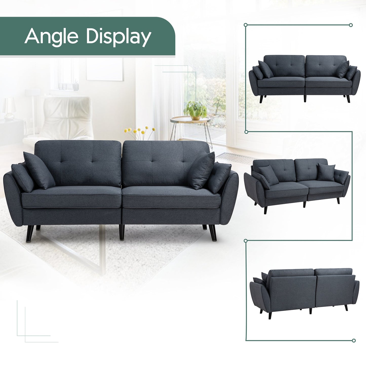 Walsunny 91‘’ 3-Seat Sofa Couch With Pillows#color_dark-grey
