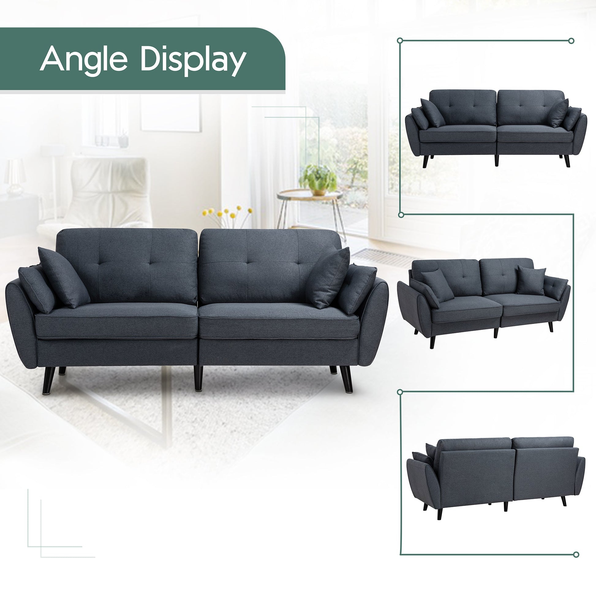 Walsunny 91‘’ 3-Seat Sofa Couch With Pillows#color_dark-grey