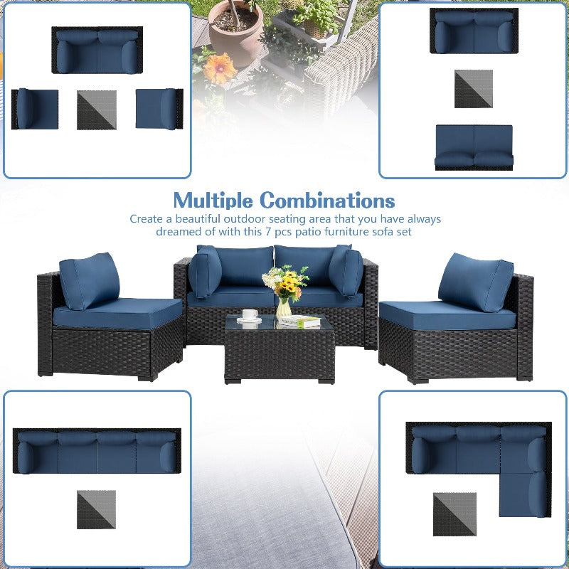 Walsunny 5 Pieces Outdoor Sectional Sofa, Patio furniture Set#color_aegean-blue