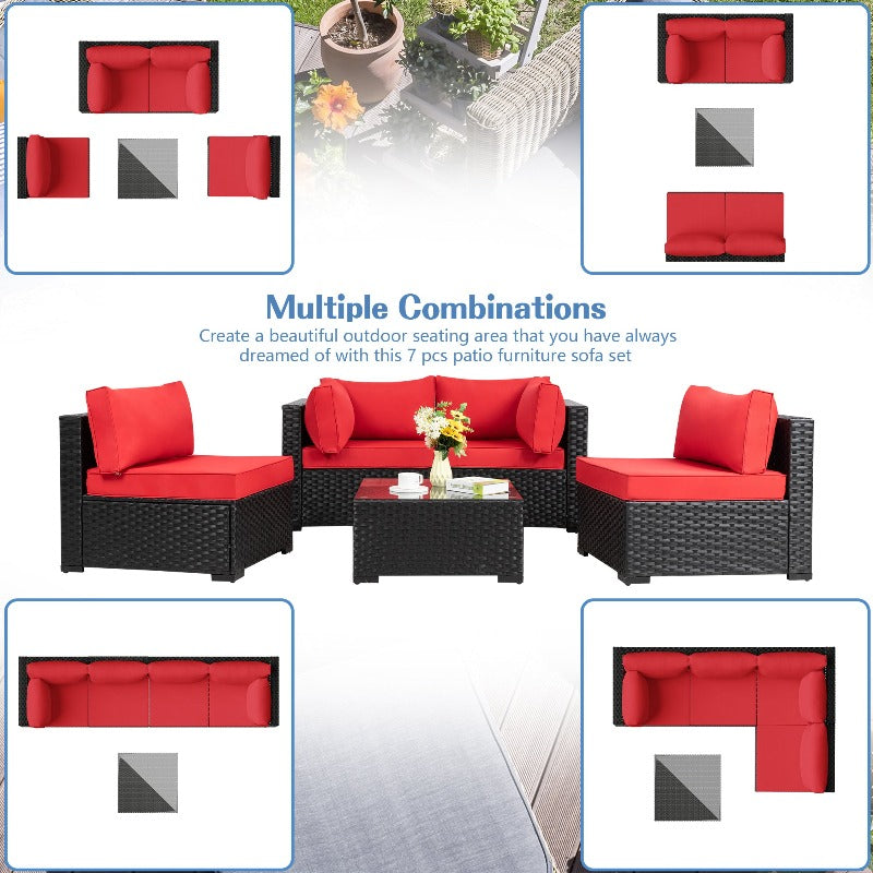 Walsunny 5 Pieces Outdoor Sectional Sofa, Patio furniture Set#color_red