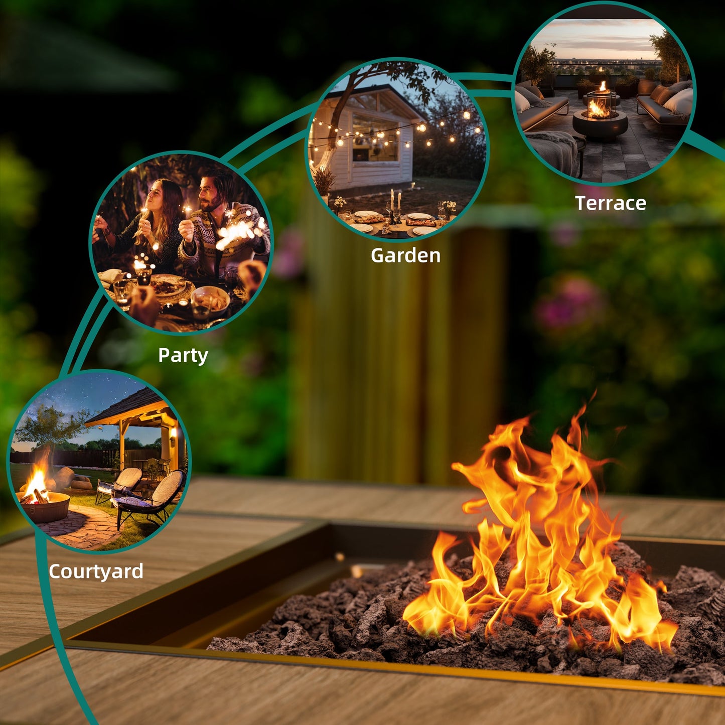 Walsunny 28" Propane Gas Fire Pit Table 50,000 BTU Square Outdoor Wicker