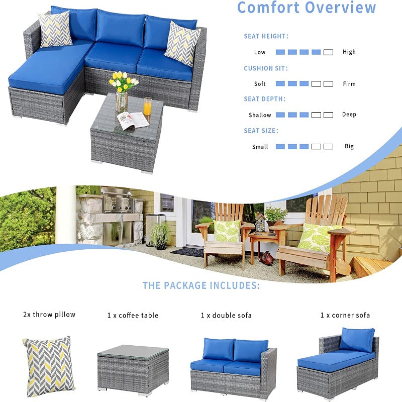 Walsunny 3 Pieces Outdoor Sectional Sofa Set With Silver Wicker & Chaise#color_royal-blue