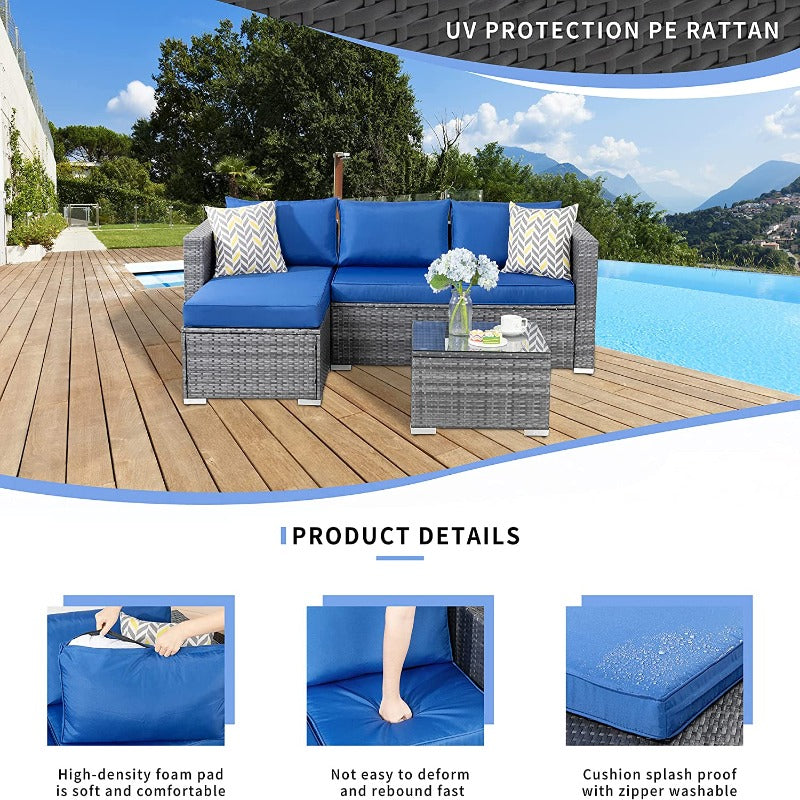 Walsunny 3 Pieces Outdoor Sectional Sofa Set With Silver Wicker & Chaise#color_royal-blue