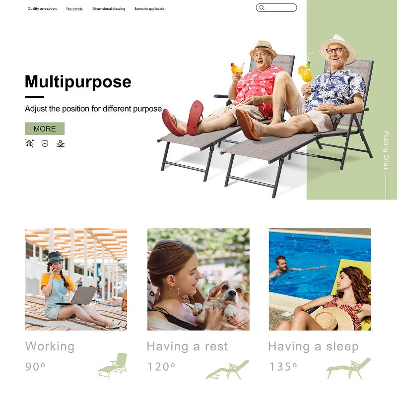 Walsunny 2 Pieces Patio Chaise Lounge, Texilene Folding Reclining Set