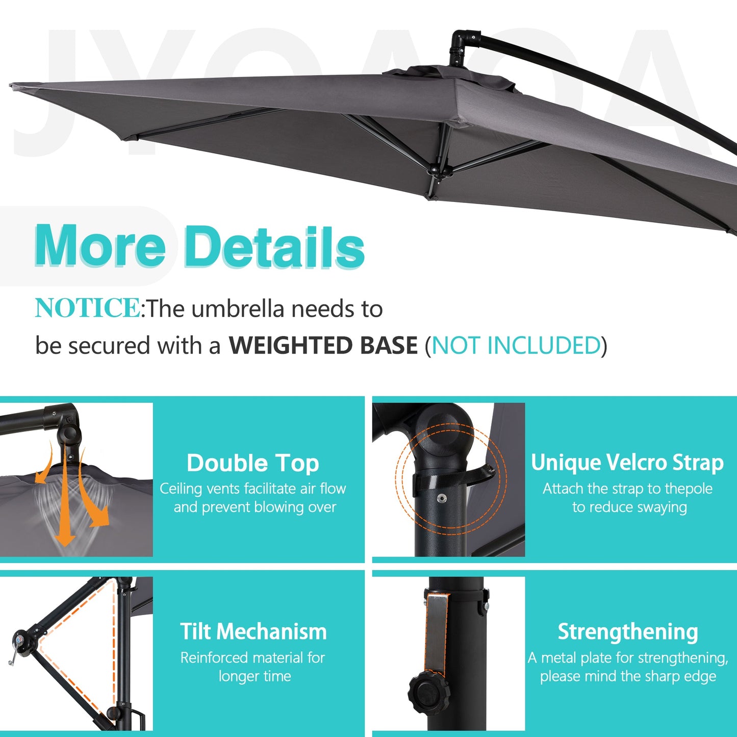 Walsunny 9FT Patio Offset Umbrella Easy Tilt Adjustment,Crank and Cross Base, Outdoor Cantilever Hanging Umbrella with 6 Ribs