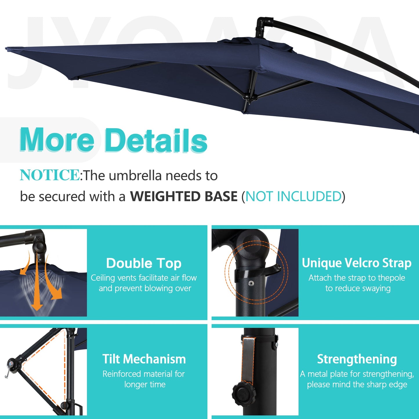 Walsunny 9FT Patio Offset Umbrella Easy Tilt Adjustment,Crank and Cross Base, Outdoor Cantilever Hanging Umbrella with 6 Ribs