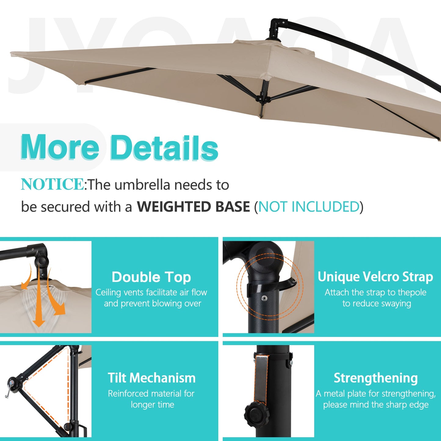 Walsunny 9FT Patio Offset Umbrella Easy Tilt Adjustment,Crank and Cross Base, Outdoor Cantilever Hanging Umbrella with 6 Ribs