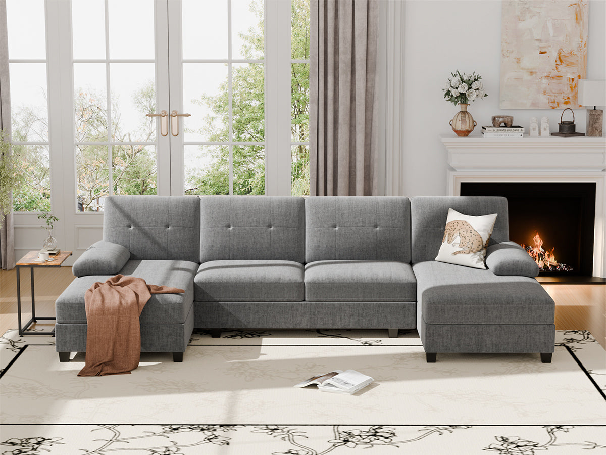 Walsunny 106'' 4-Seat U Shaped Modern Sectional Sofa with  Double Chaises