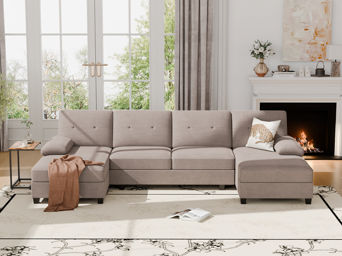 Walsunny 106'' 4-Seat U Shaped Modern Sectional Sofa with  Double Chaises