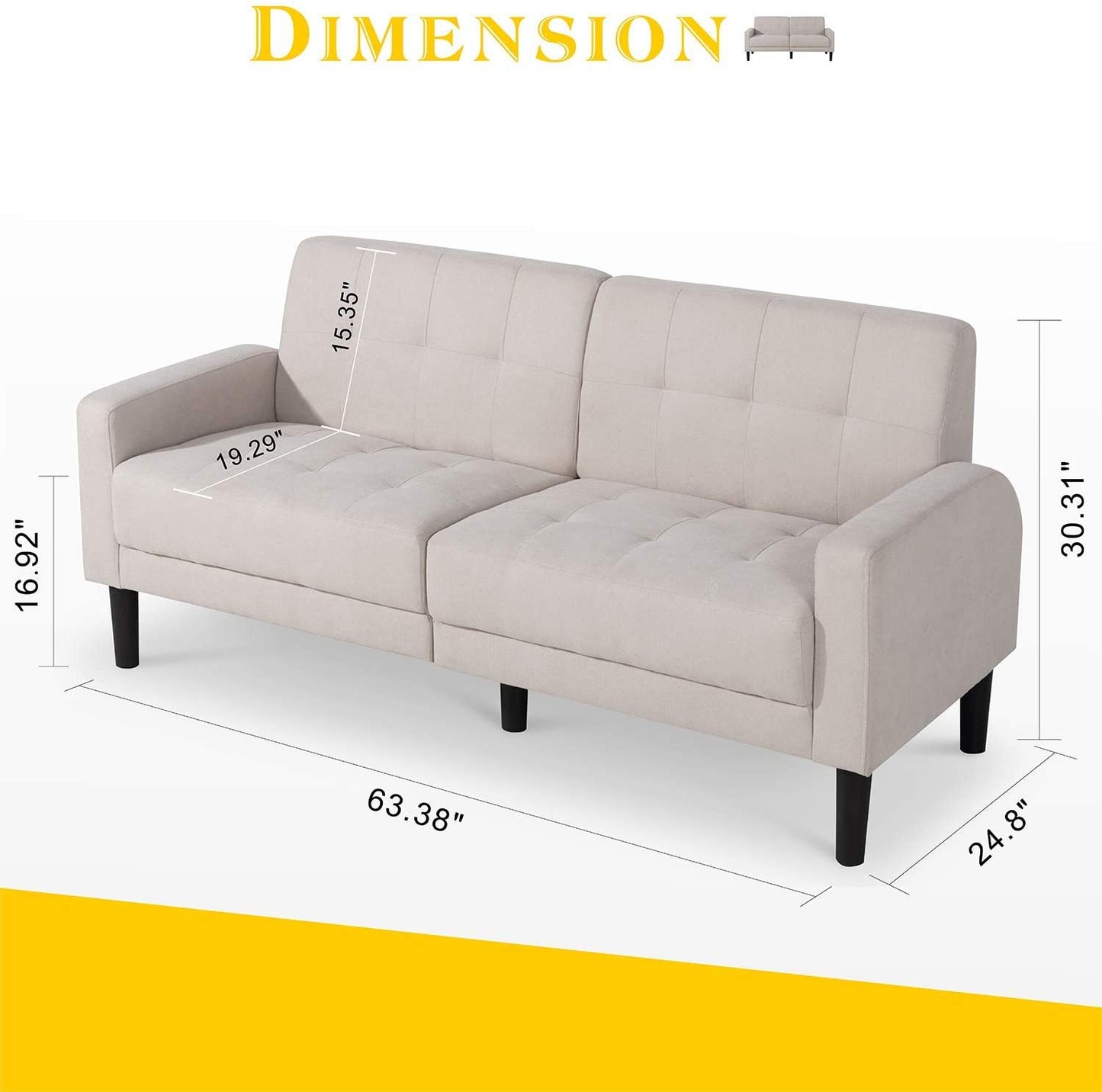 Walsunny 63'' Loveseat, 2-Seat Sofa, For Living Room