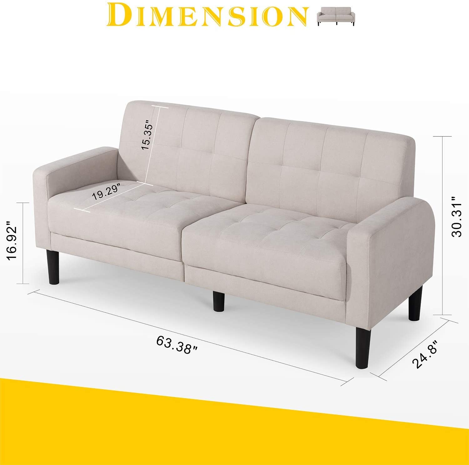 Walsunny 63'' Loveseat, 2-Seat Sofa, For Living Room