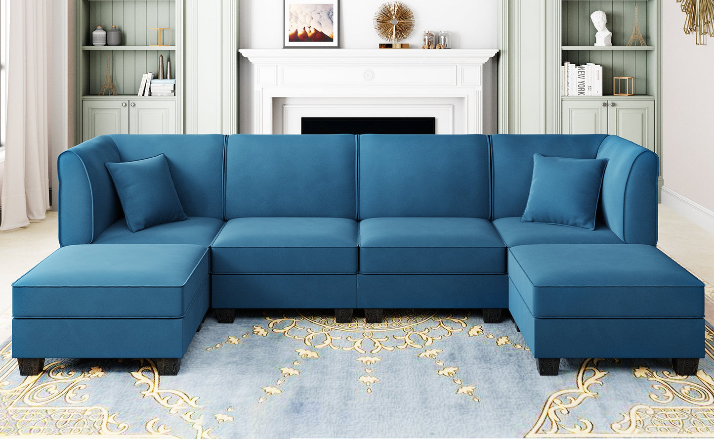 Walsunny U-Shape Convertible Sectional Sofa Couch with 6 Seats