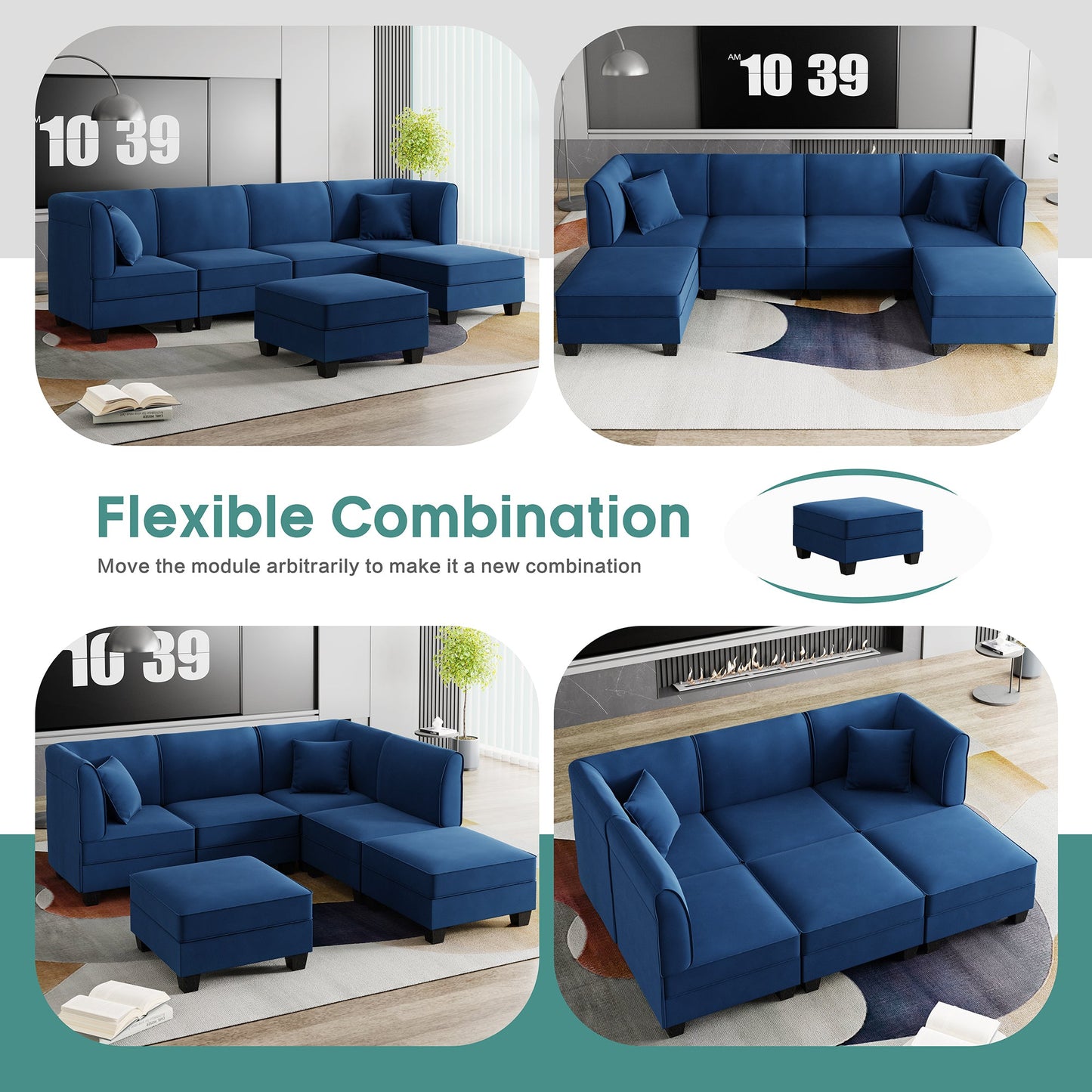 Walsunny U-Shape Convertible Sectional Sofa Couch with 6 Seats