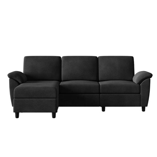 Walsunny 3 Seat L-Shaped Sectional Sofa With Movable Ottoman#color_black