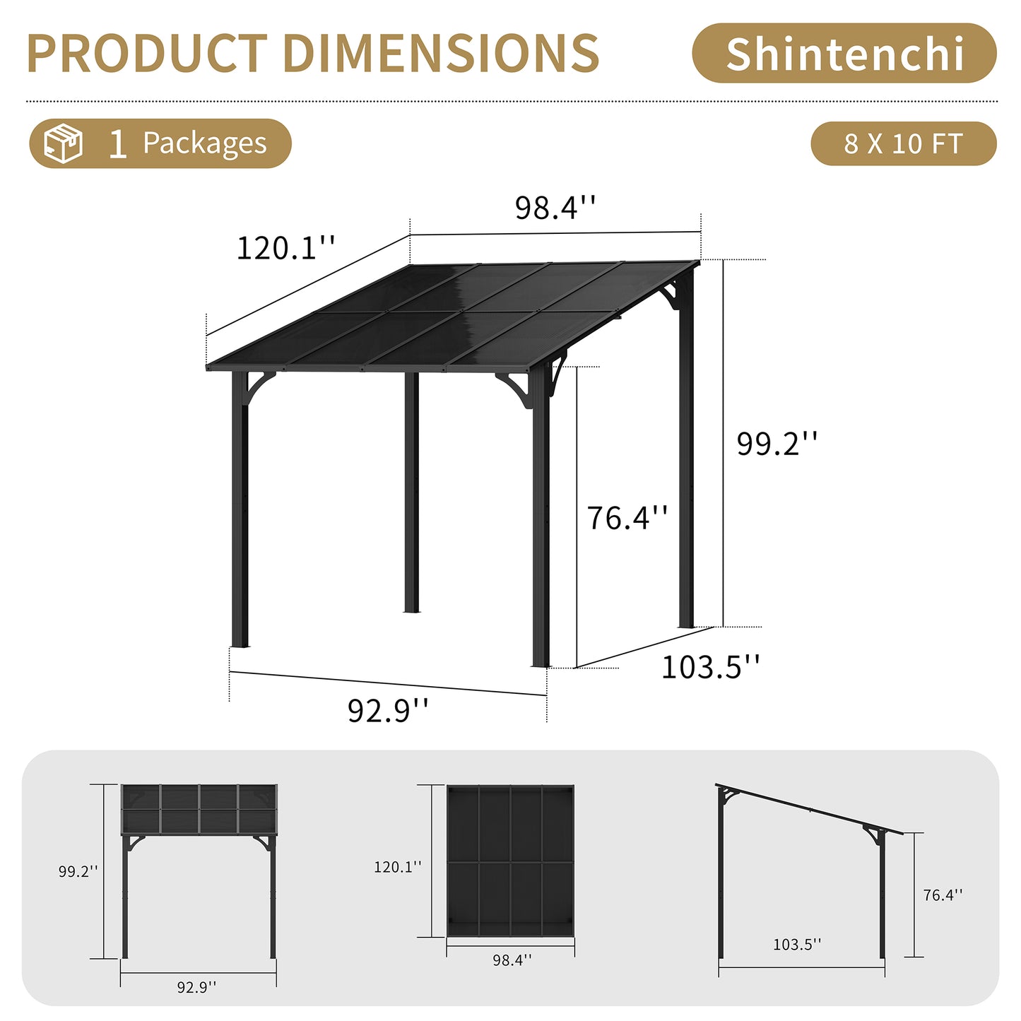 Walsunny 10’ x 10’ Gazebo, Wall Mounted Gazebos Pergola on Clearance, Outdoor Patio Lean to Gazebo Awnings for Deck, Porch, Backyard and More