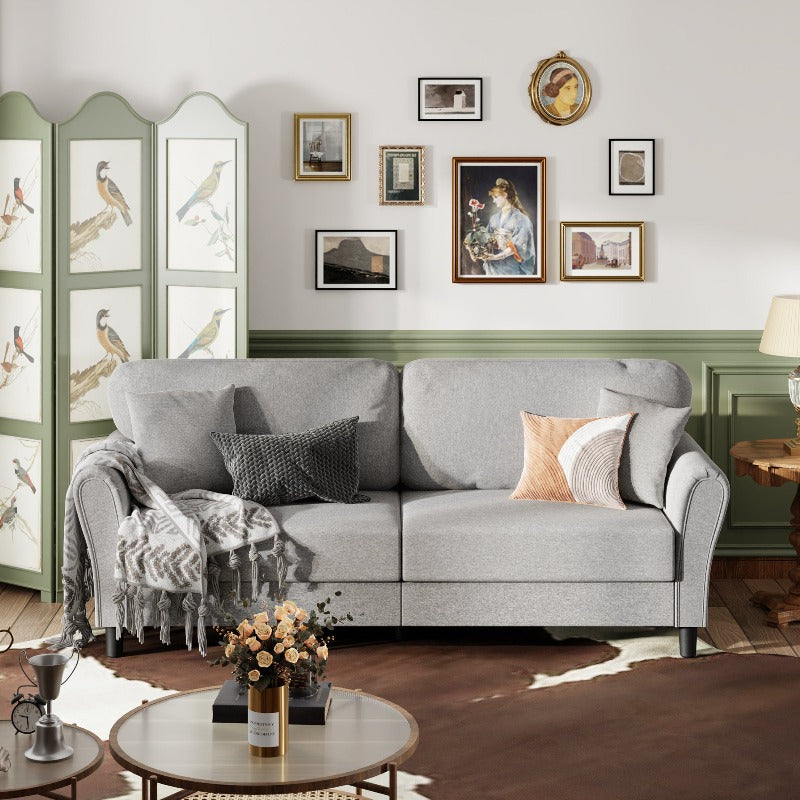 Walsunny 87.4" Mid Century Modern 2-Seat Sofa Couch, Linen Fabric Upholstered Cushions, Easy Tool-Free Assembly loveseat for Living Room, Office, Apartment & Small Spaces#color_light-grey