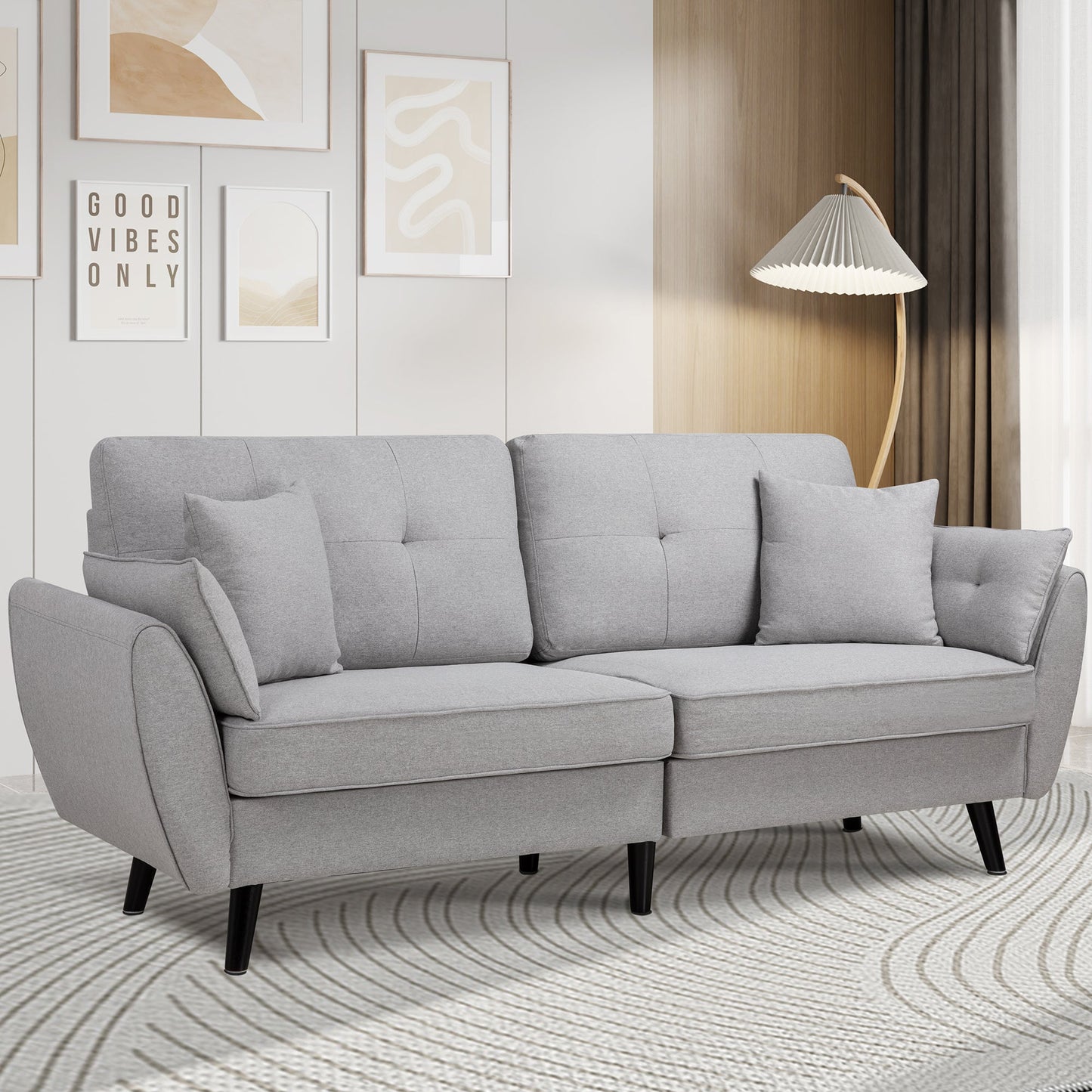 Walsunny 91‘’ 3-Seat Sofa Couch With Pillows#color_light-grey