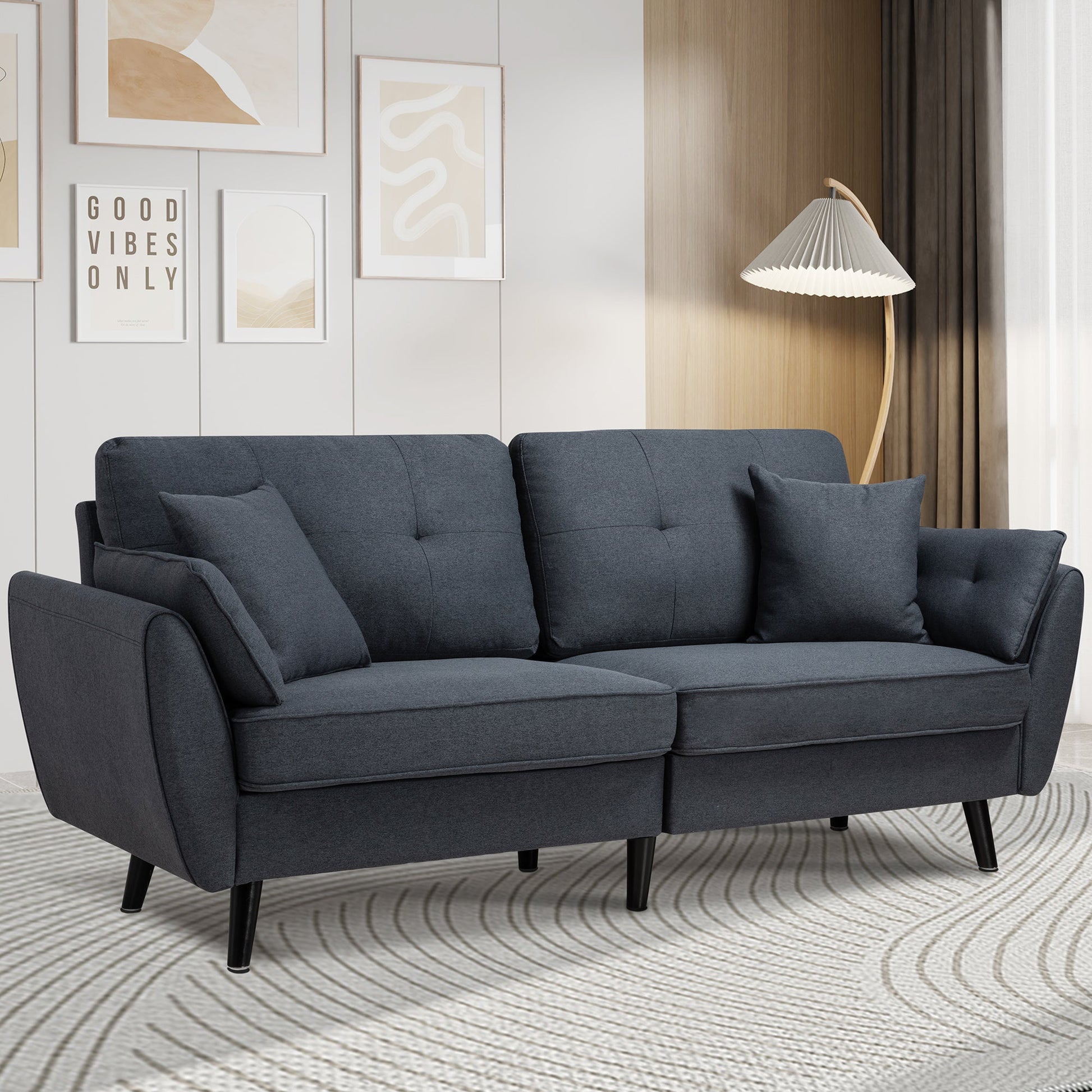 Walsunny 91‘’ 3-Seat Sofa Couch With Pillows#color_dark-grey