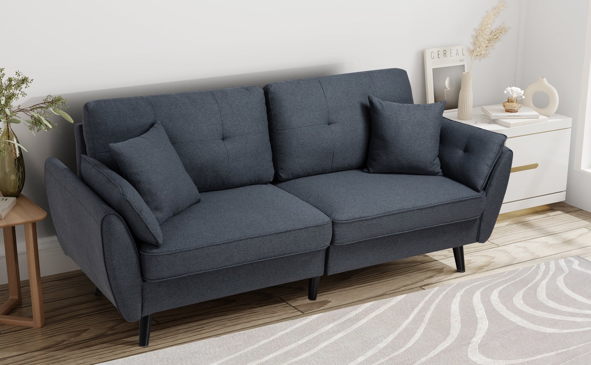 Walsunny 91‘’ 3-Seat Sofa Couch With Pillows#color_dark-grey