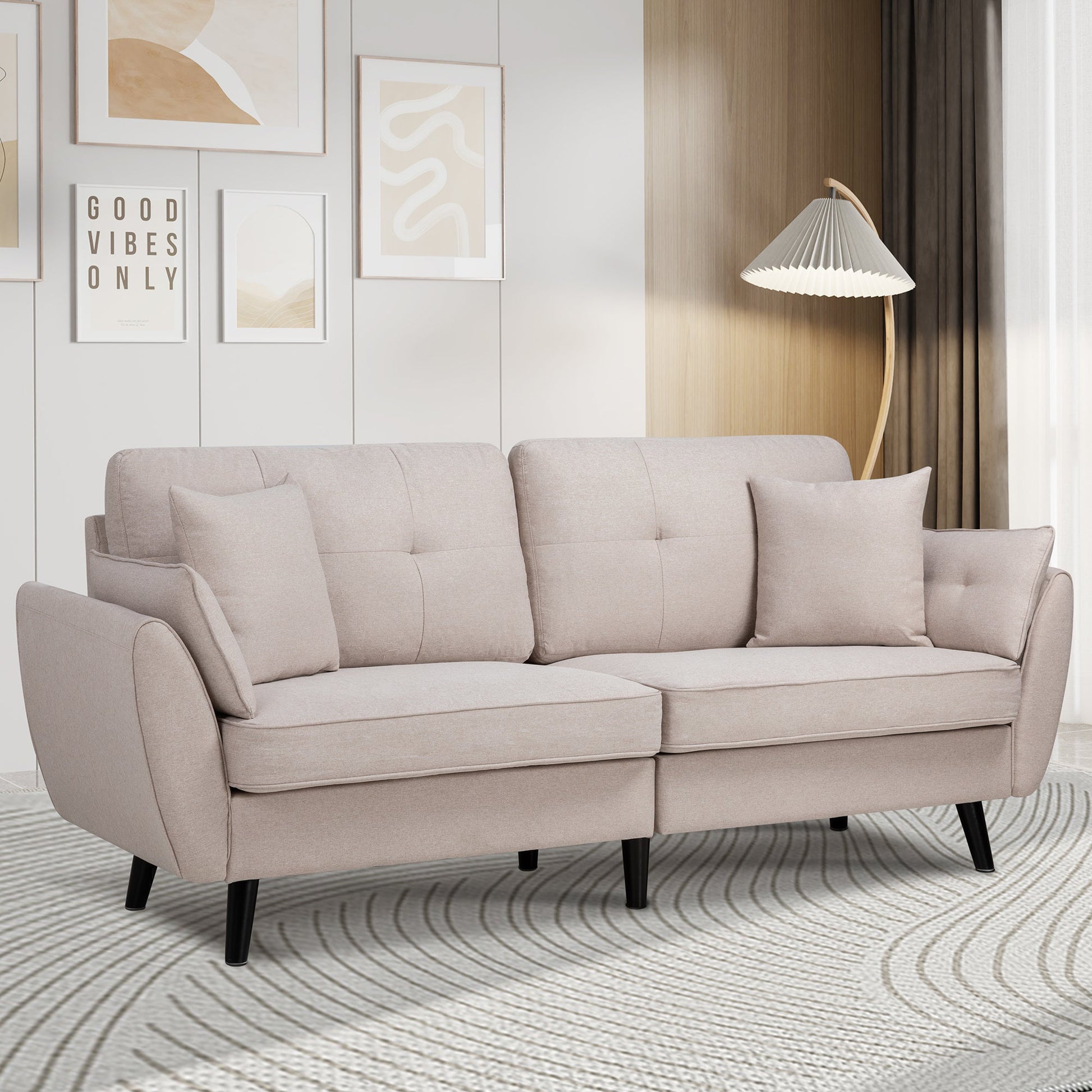 Walsunny 91‘’ 3-Seat Sofa Couch With Pillows#color_creamy-white