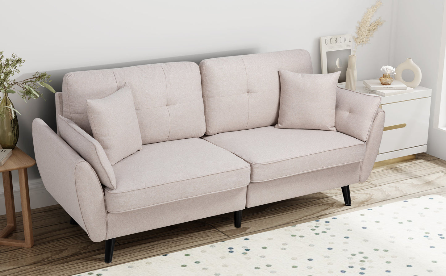 Walsunny 91‘’ 3-Seat Sofa Couch With Pillows#color_creamy-white