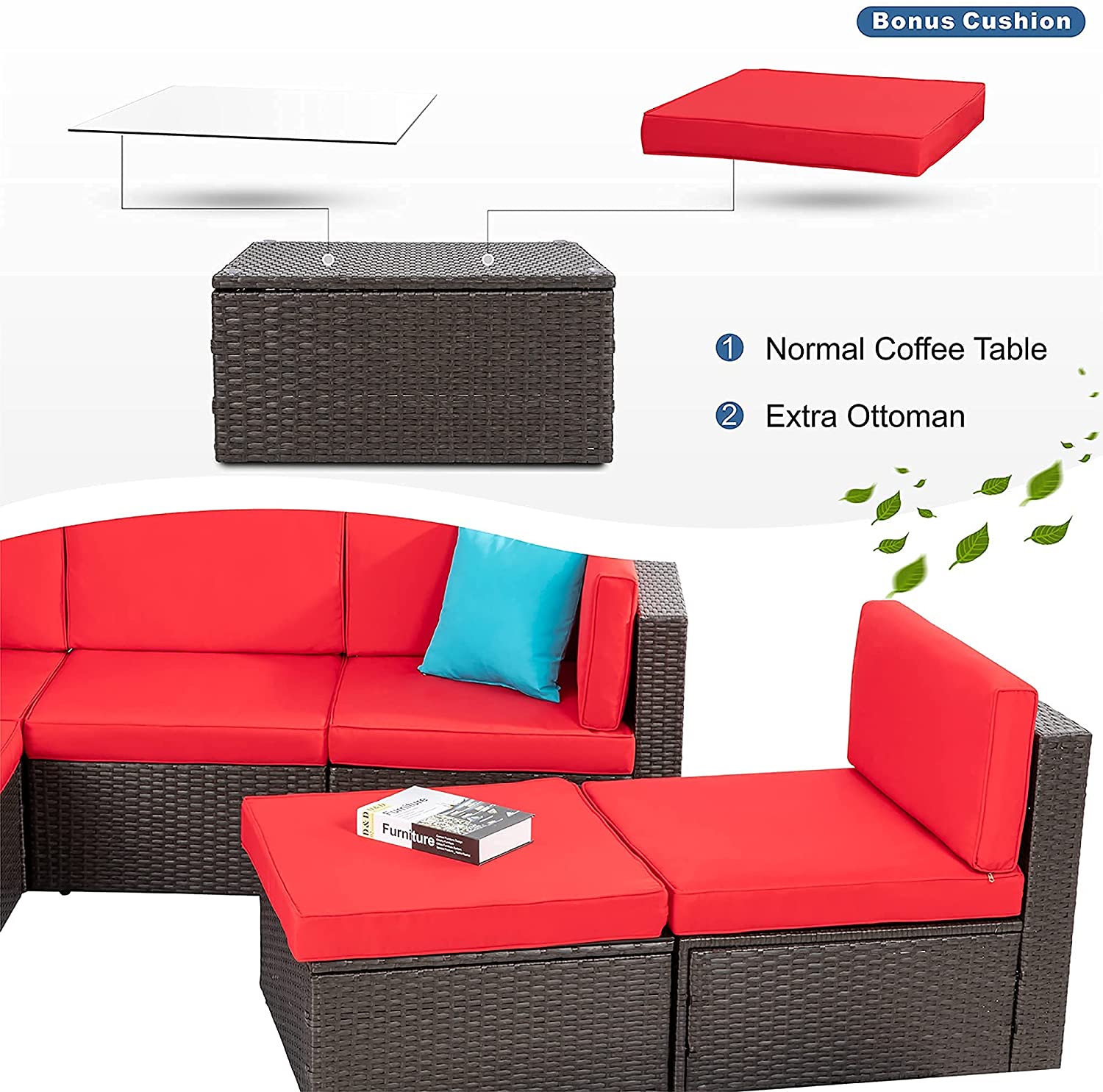 Walsunny 6 Pieces Outdoor Sectional Sofa Set