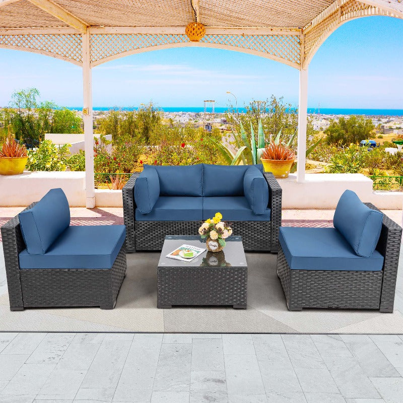 Walsunny 5 Pieces Outdoor Sectional Sofa, Patio furniture Set#color_aegean-blue