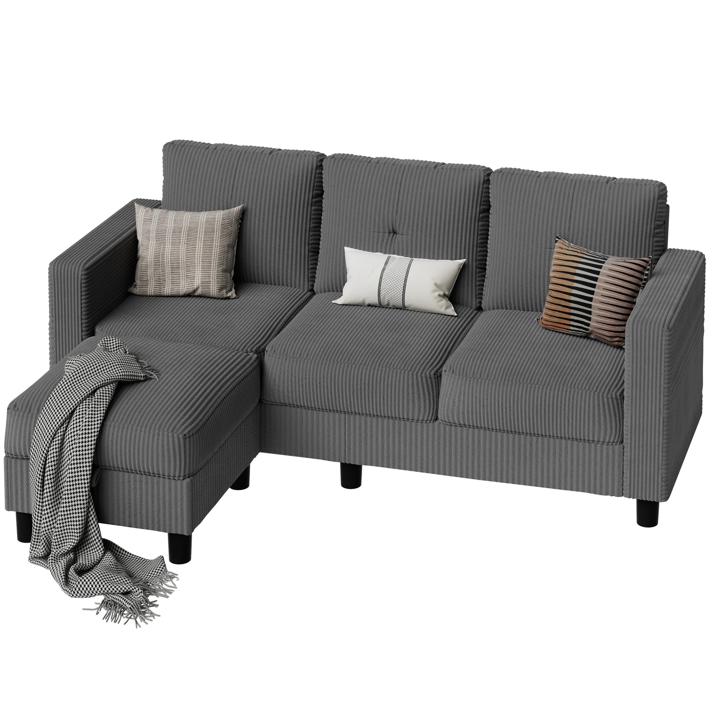 Convertible Sectional Sofa Couch, Modern Linen Fabric L-Shaped 3-Seat Sofa Sectional with Reversible Chaise for Small Space
