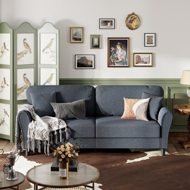 Walsunny 87.4" Mid Century Modern 2-Seat Sofa Couch, Linen Fabric Upholstered Cushions, Easy Tool-Free Assembly loveseat for Living Room, Office, Apartment & Small Spaces#color_dark-grey