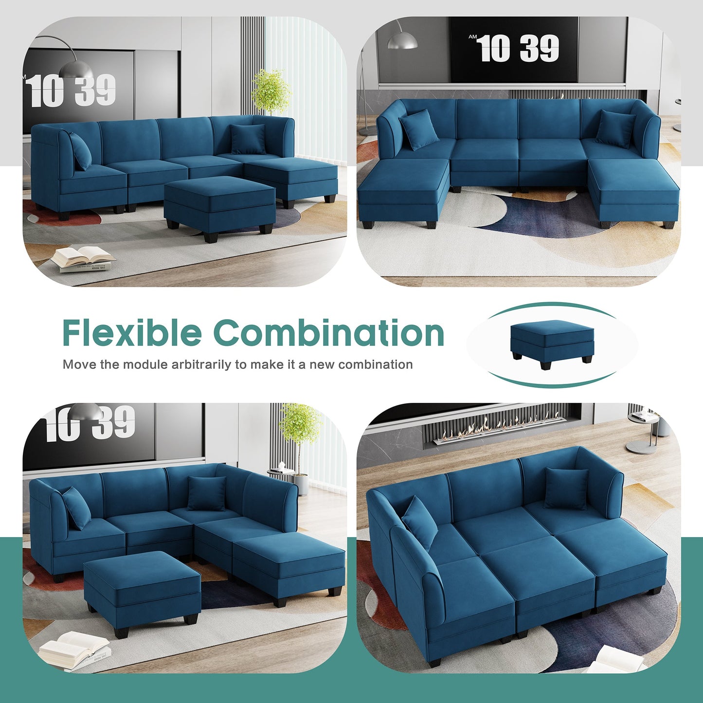 Walsunny U-Shape Convertible Sectional Sofa Couch with 6 Seats