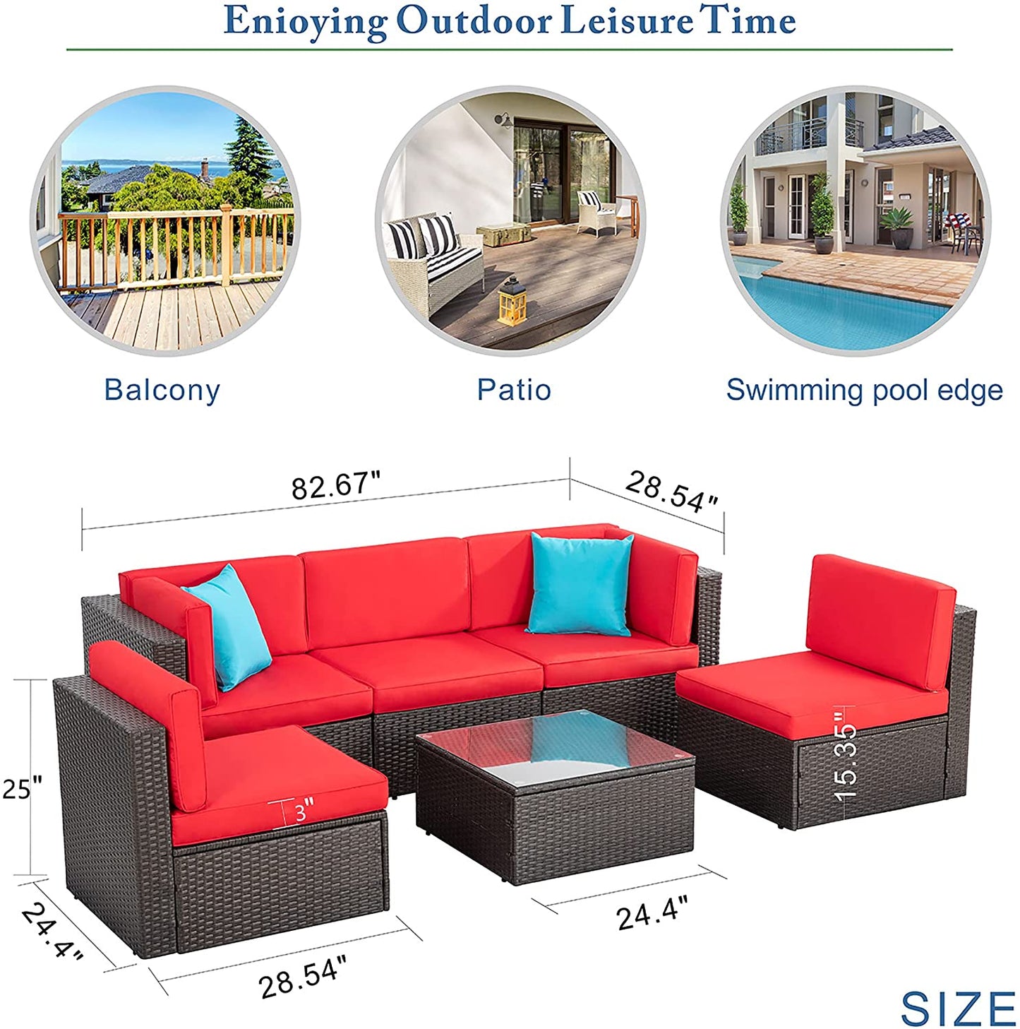 Walsunny 6 Pieces Outdoor Sectional Sofa Set