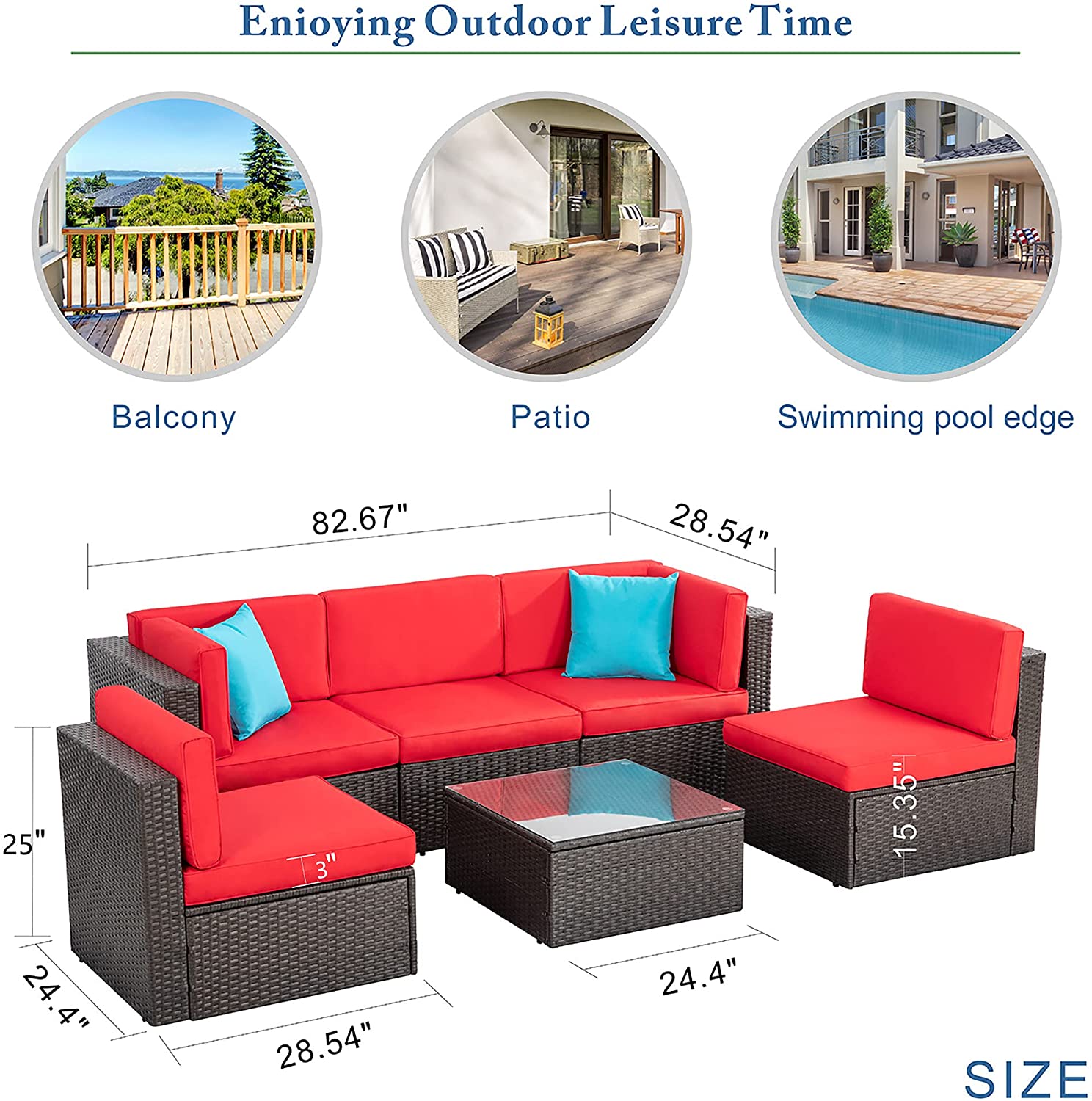 Walsunny 6 Pieces Outdoor Sectional Sofa Set