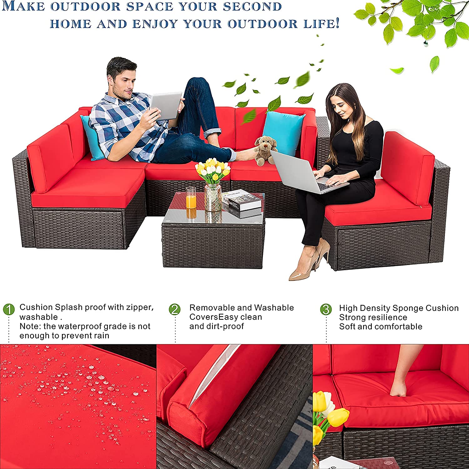 Walsunny 6 Pieces Outdoor Sectional Sofa Set