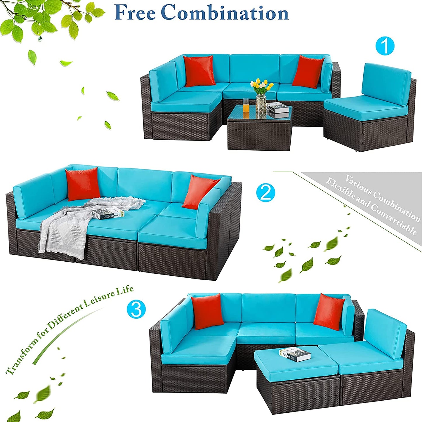 Walsunny 6 Pieces Outdoor Sectional Sofa Set