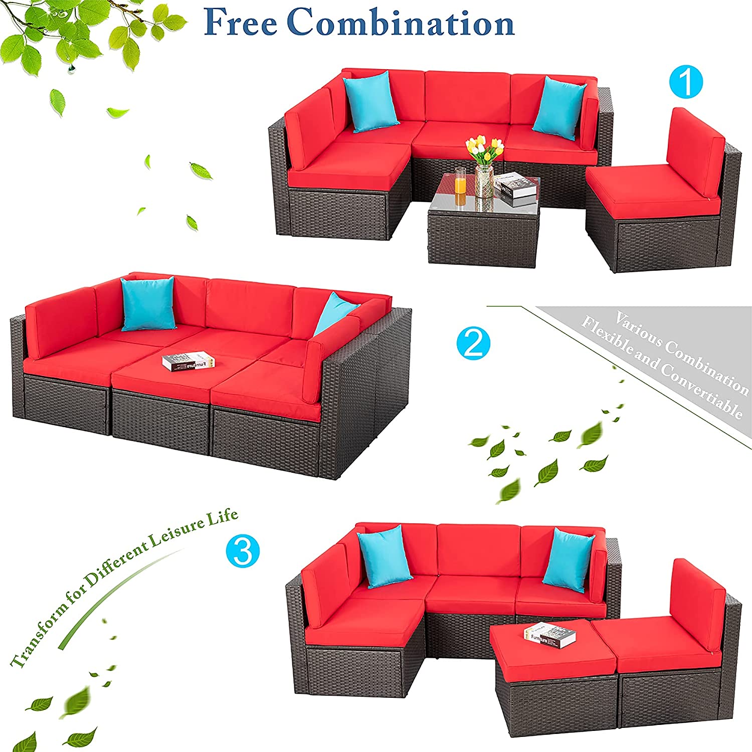 Walsunny 6 Pieces Outdoor Sectional Sofa Set