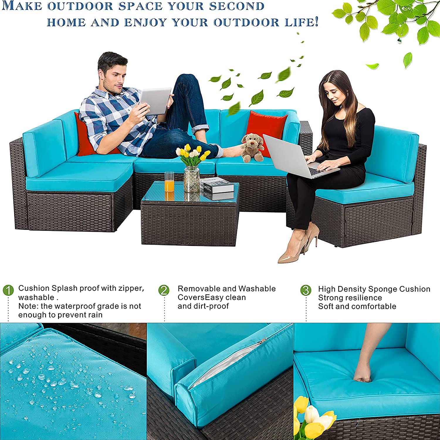 Walsunny 6 Pieces Outdoor Sectional Sofa Set