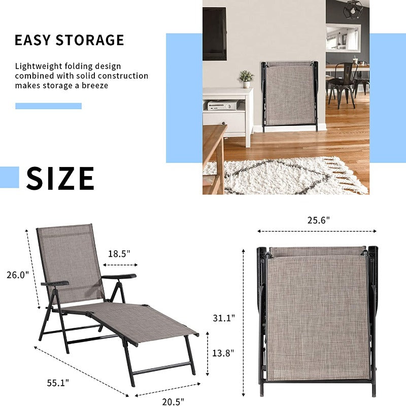 Walsunny 2 Pieces Patio Chaise Lounge, Texilene Folding Reclining Set
