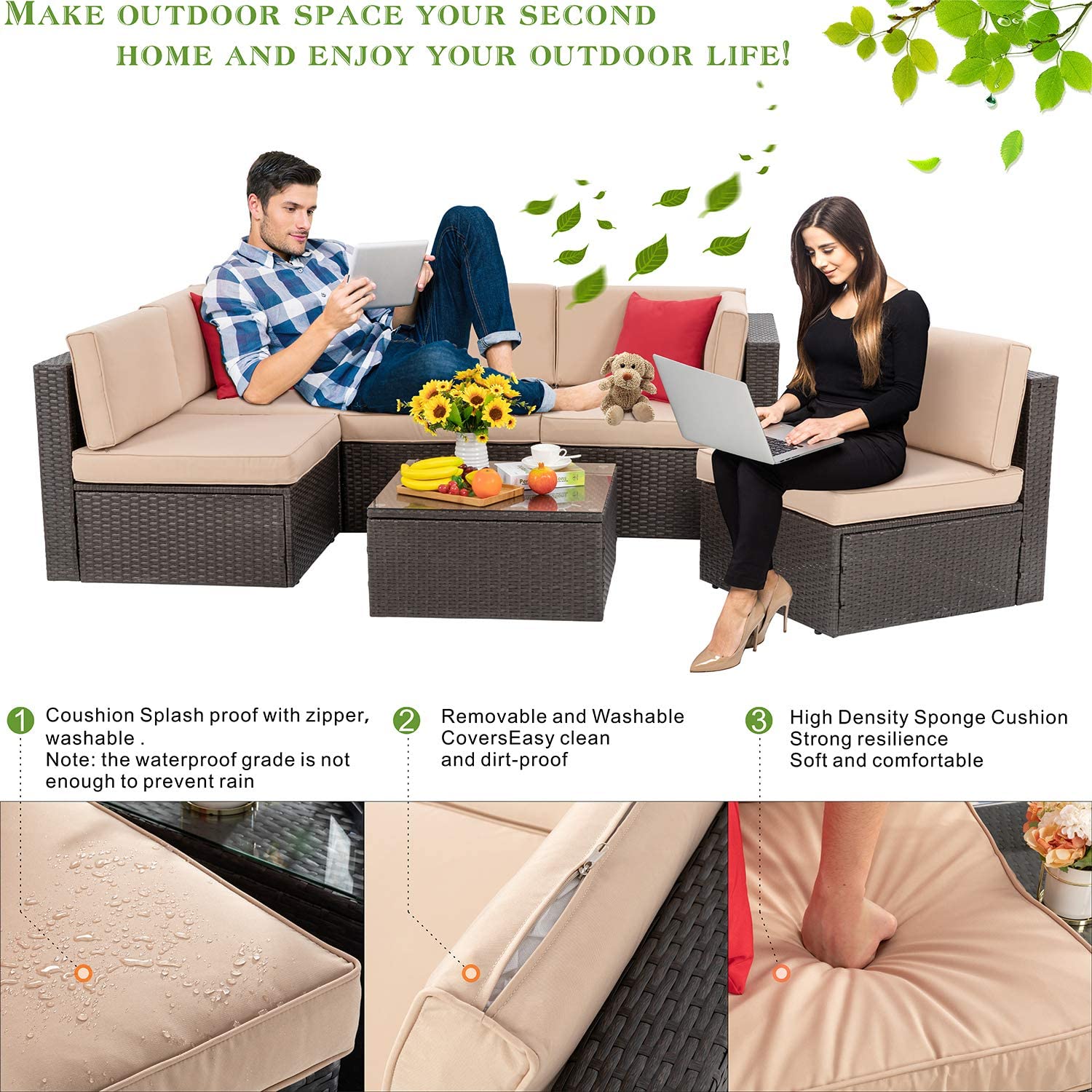 Walsunny 6 Pieces Outdoor Sectional Sofa Set
