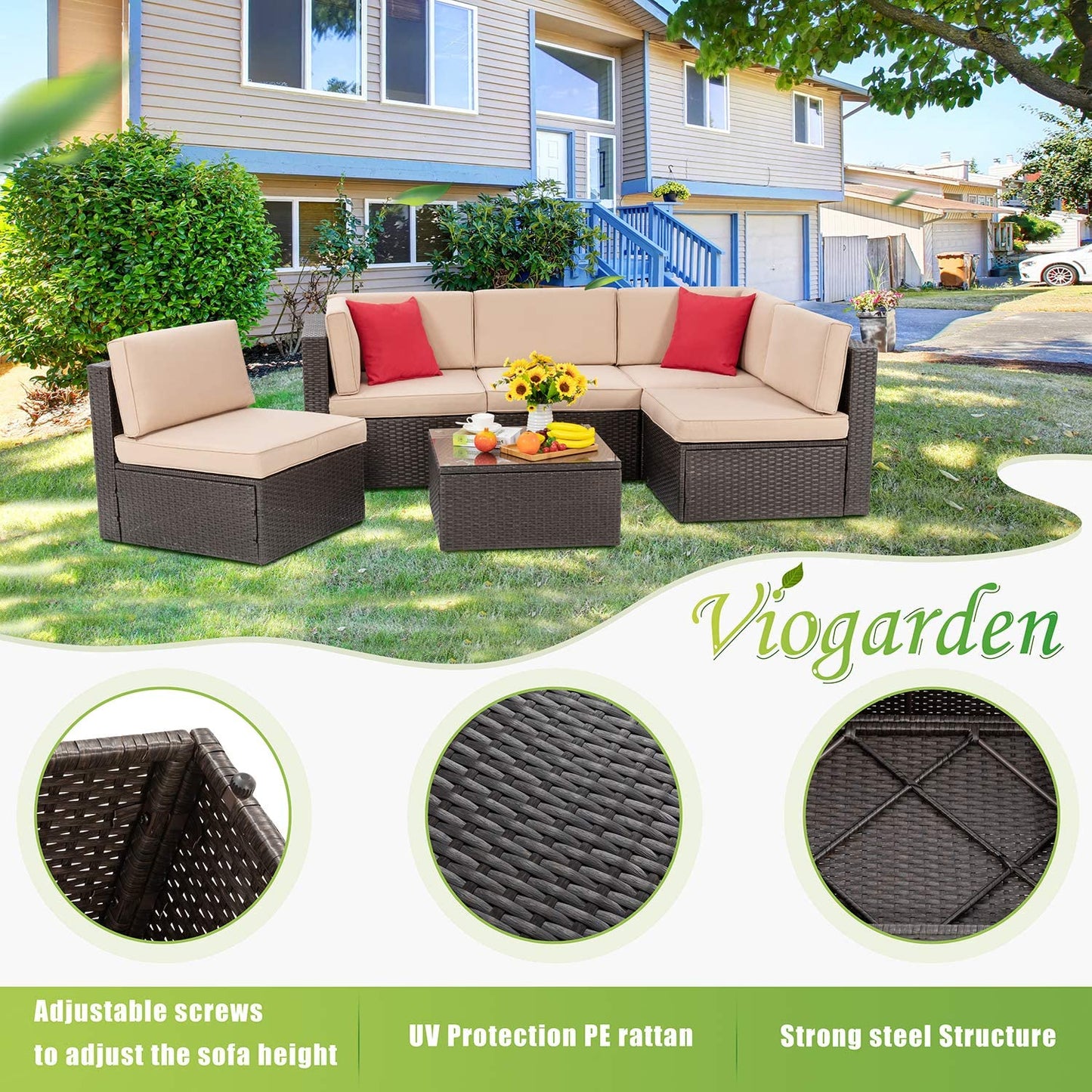 Walsunny 6 Pieces Outdoor Sectional Sofa Set