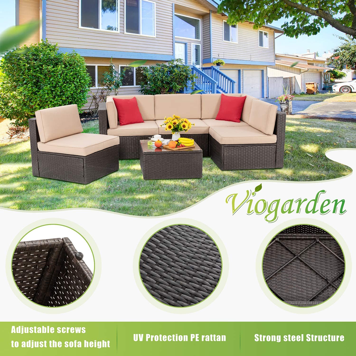 Walsunny 6 Pieces Outdoor Sectional Sofa Set