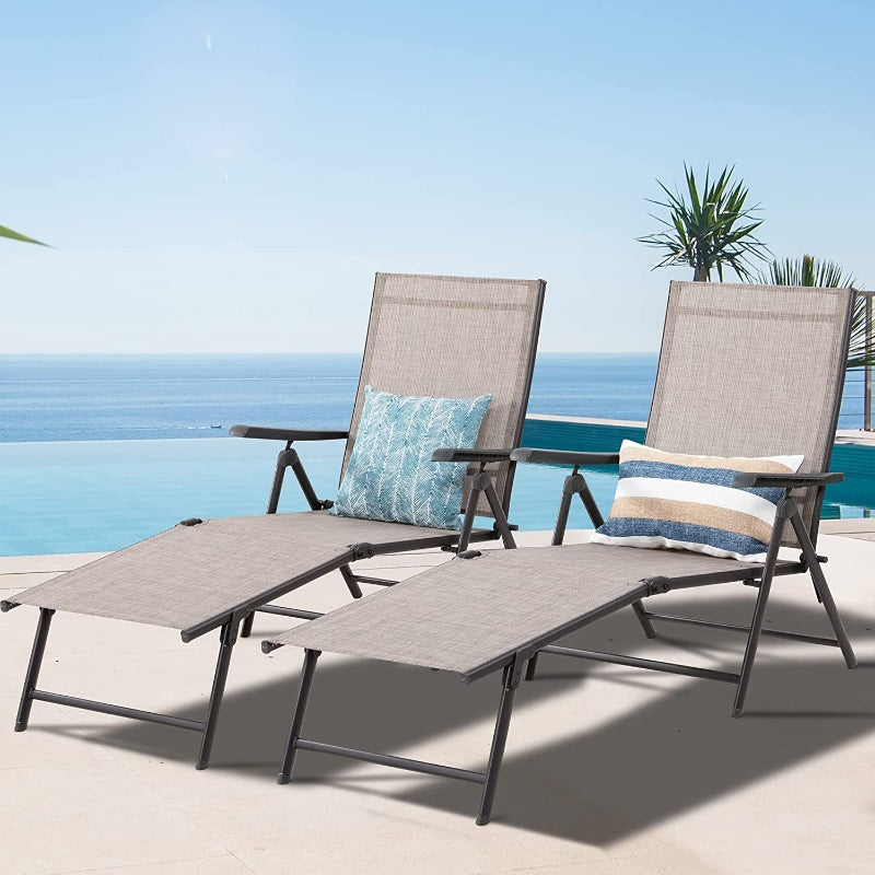 Walsunny 2 Pieces Patio Chaise Lounge, Texilene Folding Reclining Set